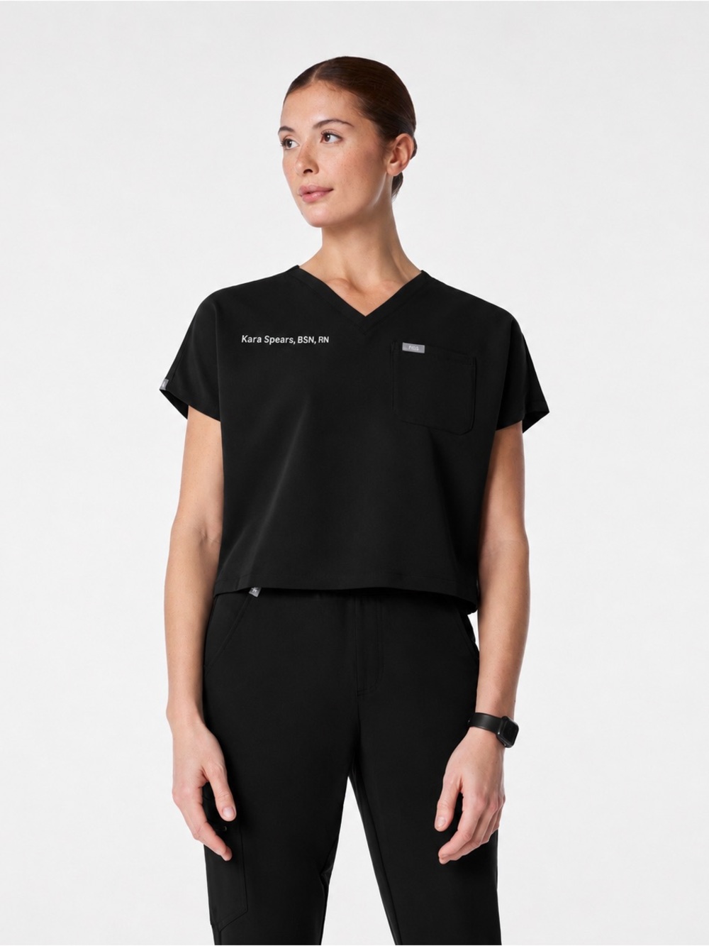 Figs Black Cropped V-Neck Top